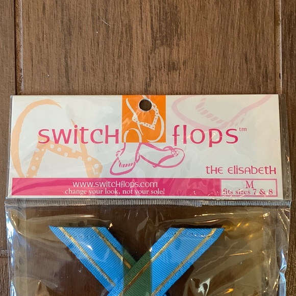 BRAND NEW in package “The Elizabeth” Switch Flops light blue w/gold shells. - Picture 3 of 5
